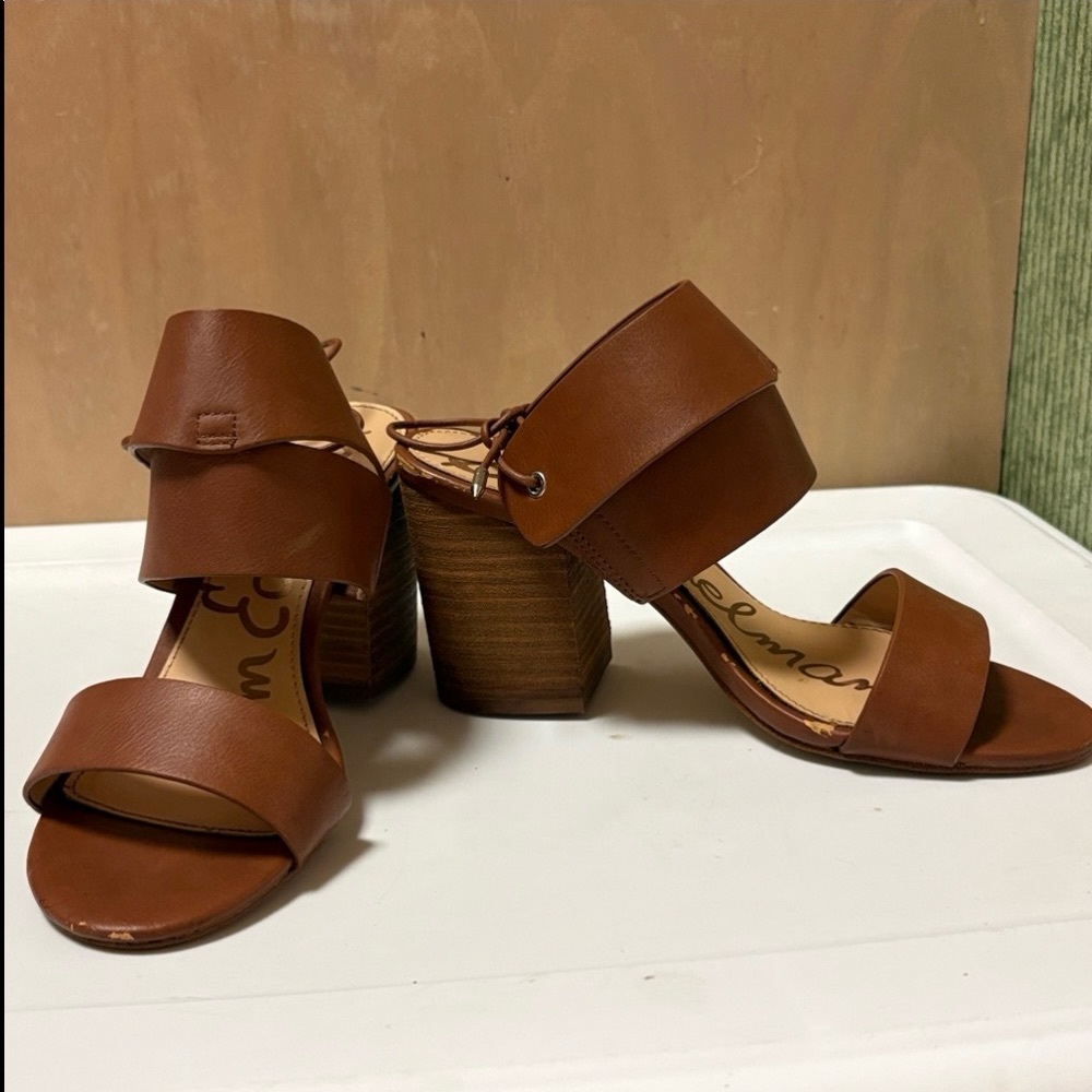 Sam Edelman Valerie Sandal Chestnut Brown Strap Ankle Block Heel Size 6.5